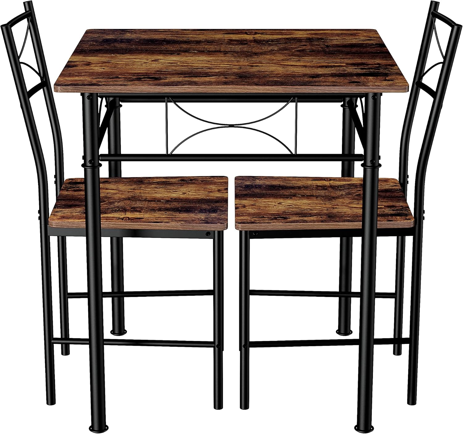 JOIN IRON 3-Piece Kitchen Dining Room Table Set for Small Spaces，Iron Wood Square Table with 2 Chairs for Kitchen Dining Room Furniture