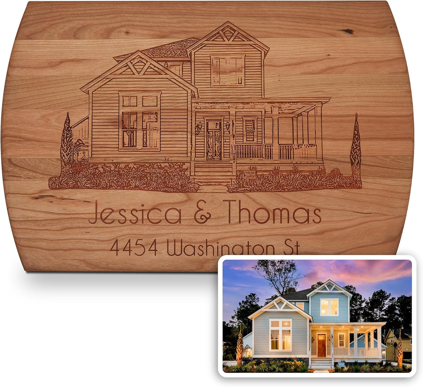 Blue Ridge Mountain Gifts for New Homeowners - Personalized Wood Cutting Board - Laser Engraved Custom Chopping Boards - Meaningful Couples or Housewarming Gift - Elegant House Image - Unique Decor