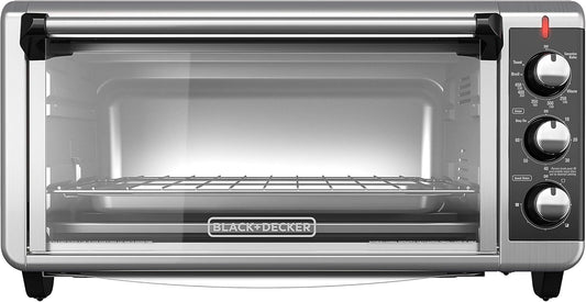 BLACK+DECKER 8-Slice Extra Wide Convection Toaster Oven, Fits 9"x13" Oven Pans and 12" Pizza, Bake, Toast, Broil, and Keep Warm Functions, Countertop Compact Design with Stainless Steel Finish