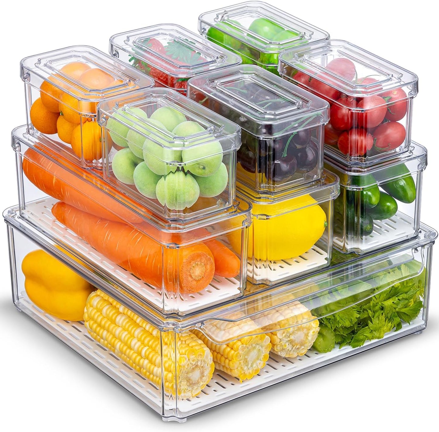 KUMD 10 Pack Fridge Organizer, Stackable Refrigerator Organizer Bins with Lids, BPA-Free Produce Fruit Storage Containers for Storage Clear for Kitchen, Food, Drinks, Vegetable Storage