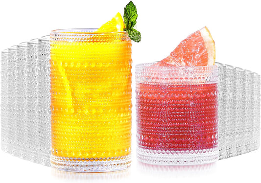 Lvtrupc Vintage Hobnail Drinking Glasses Set of 12-14 oz Old Fashioned Water Glass Cups & 11 oz Cocktail Glasses, Aesthetic Kitchen Bar Tumbler Glassware Gifts Sets for Smoothie, Juice, Coffee, Wine