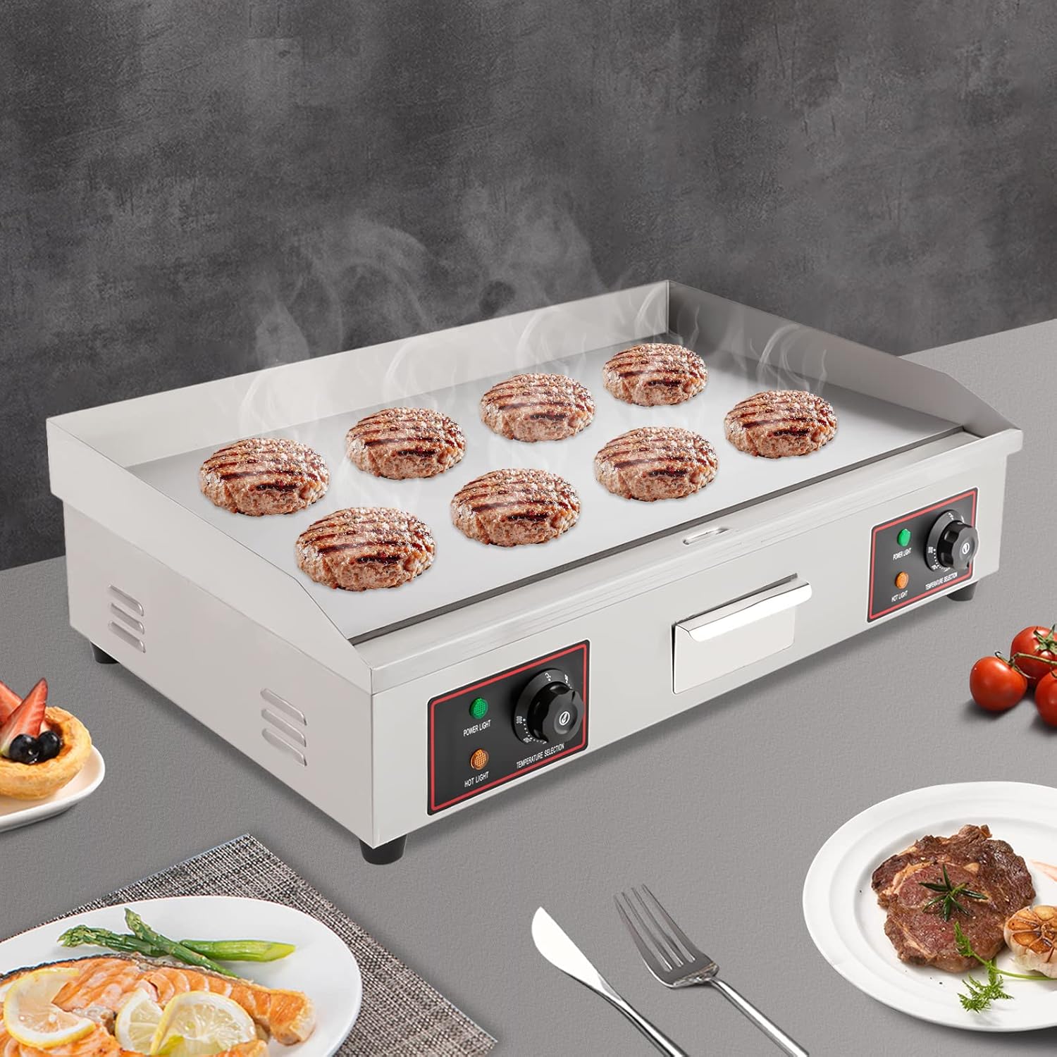 0'' Commercial Flat Top Grill 3000W Electric Countertop Griddle Temperature Control Food Griddle Machine Stainless Steel Restaurant Teppanyaki Grill Adjustable Temperature from 50°c to 300°c