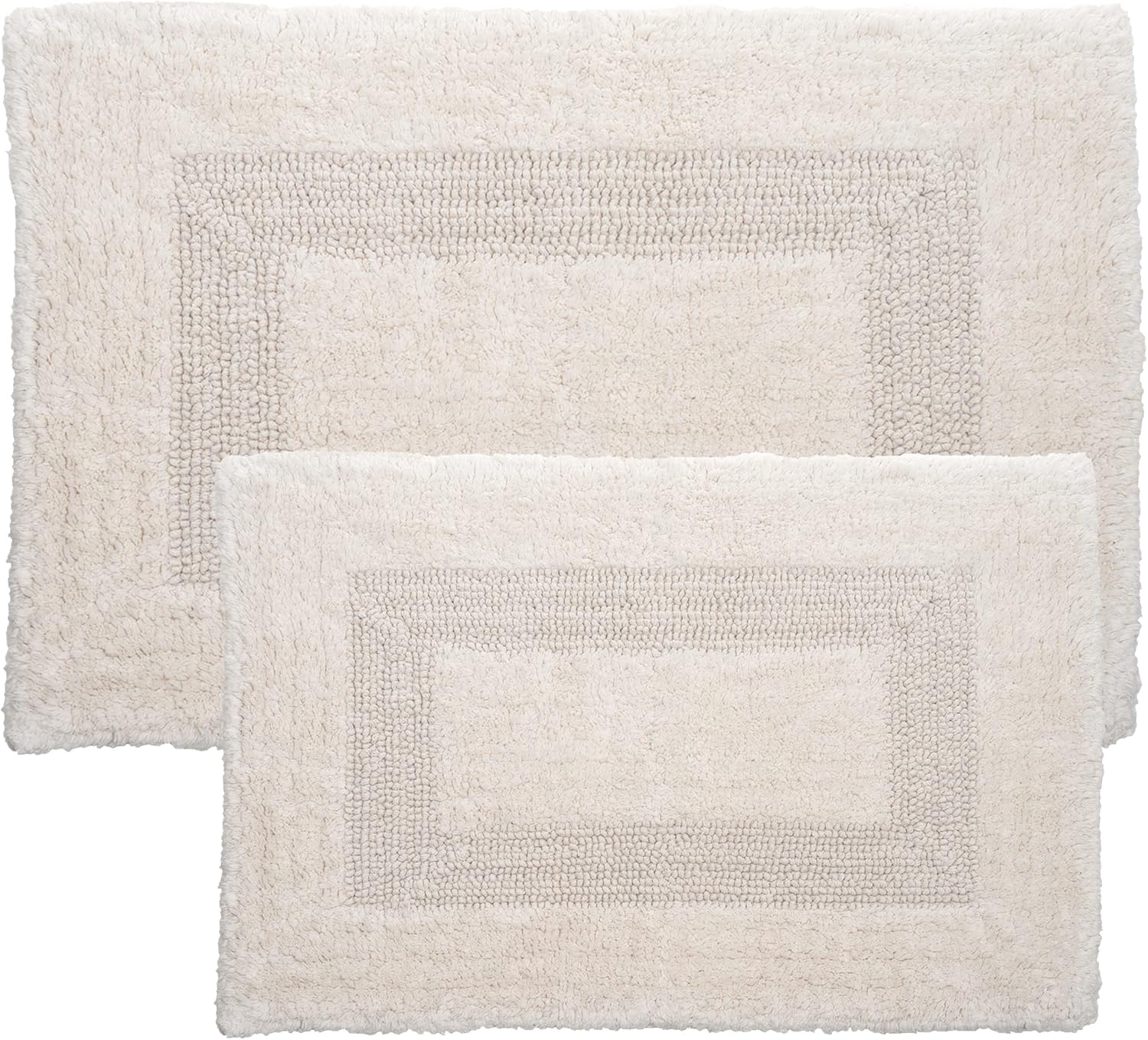 Bathroom Rugs - 2-Piece Cotton Bathroom Mat Set - Machine Washable Bath Mats for Washroom, Kitchen, or Laundry Room by Lavish Home (Ivory)