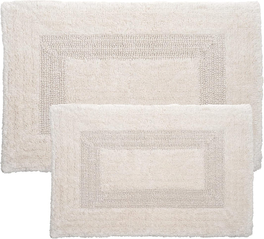 Bathroom Rugs - 2-Piece Cotton Bathroom Mat Set - Machine Washable Bath Mats for Washroom, Kitchen, or Laundry Room by Lavish Home (Ivory)