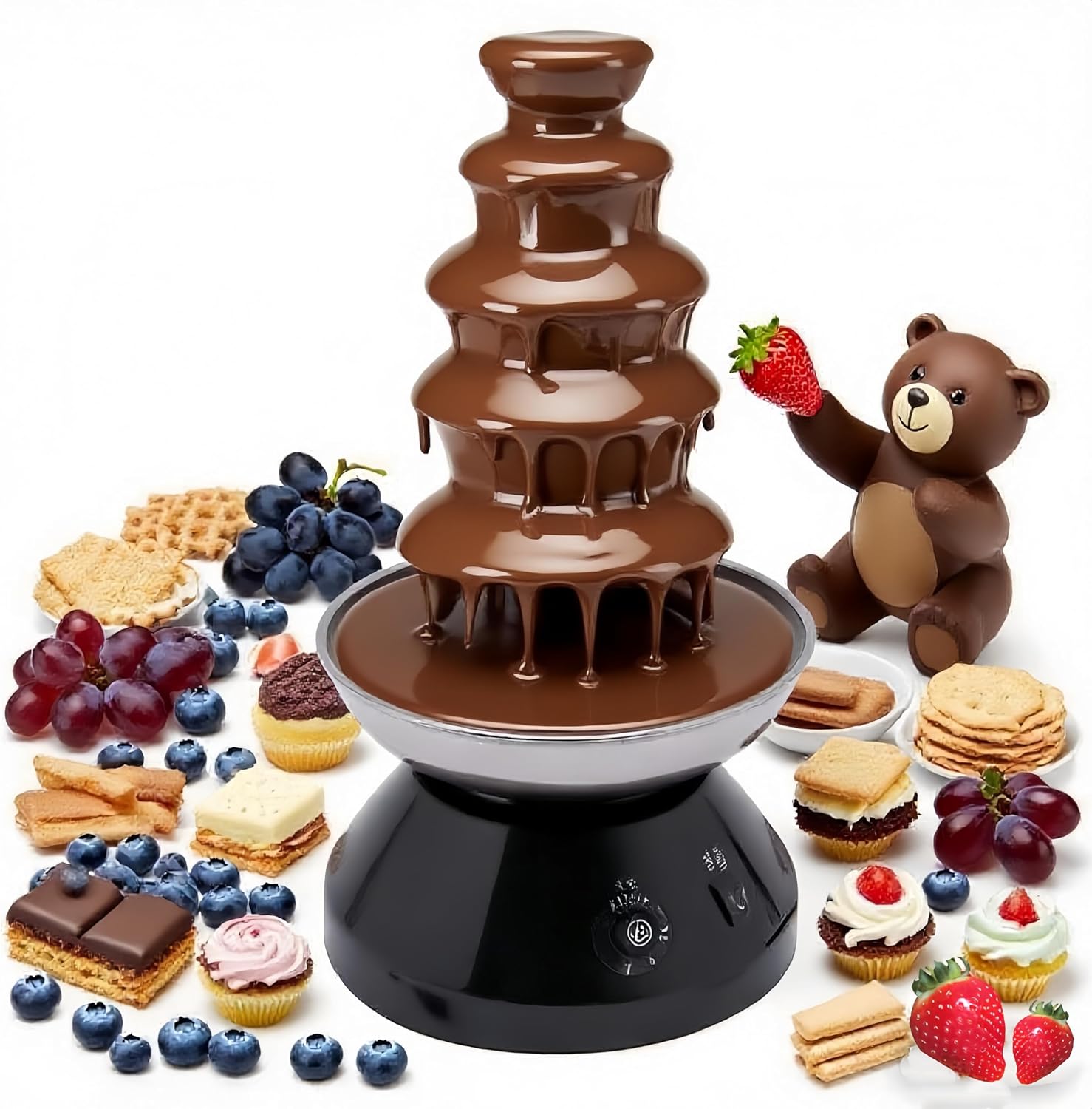 5 Tier Commercial Chocolate Fountain, 230w 110v Stainless Steel Chocolate Melting Heater, 7 LBS Large Capacity Chocolate Waterfall, 86-230 °F Hot Chocolate Fondue Tower for Candy Butter Cheese (Black)
