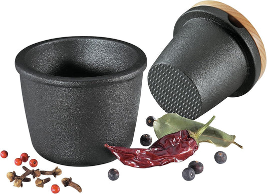 Zassenhaus Cast Iron Spice Grinder Set with Beech Wood Lid, Spice Mill, Herb and Seed Grinder, 3 Inches (Black)