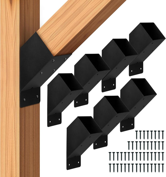 Iron Forge Tools 4x4 Pergola Brackets - 8 Pack Powdercoated Steel Corner Pergola Kit - 45 Degree Angle Bracket Angle Brace for DIY Installation - Hardware Kit and Accessories, Roof Gazebo Kits