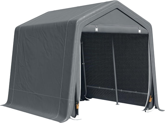 Outsunny 9' x 8' Carport Portable Garage, Heavy Duty Storage Tent, Patio Storage Shelter w\/Anti-UV PE Cover and Double Zipper Doors, for Motorcycle Bike Garden Tools, Dark Gray