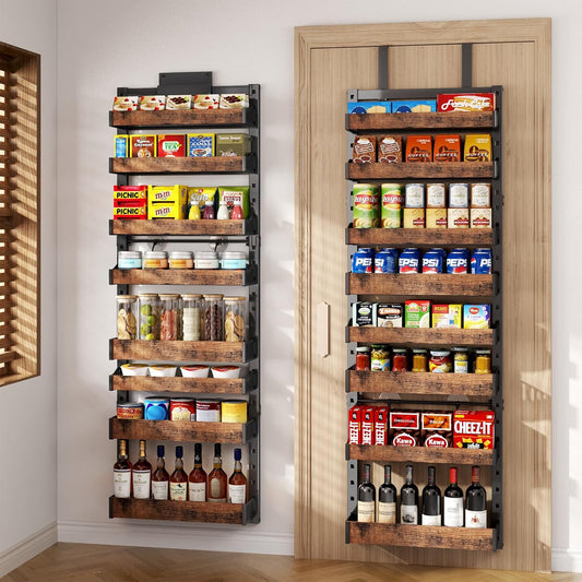 8-Tier Over The Door Pantry Organizer, Heavy-Duty Metal Wall Mount or Hanging Spice Rack, behind the door storage Shelves with Adjustable Basket, Back of Door Organizer for Kitchen Cabinet and Closet