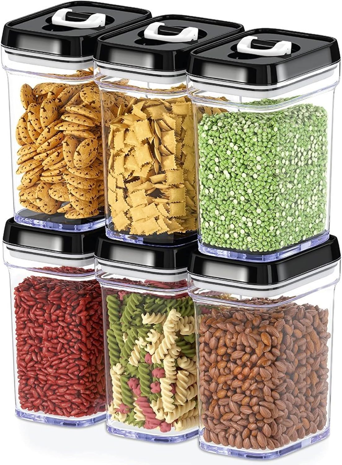 DWËLLZA KITCHEN Airtight Food Storage Containers with Lids \u2013 6 Piece Set Air Tight Kitchen Storage Containers for Pantry Organization and Storage - Clear Plastic BPA-Free - Keeps Food Fresh & Dry