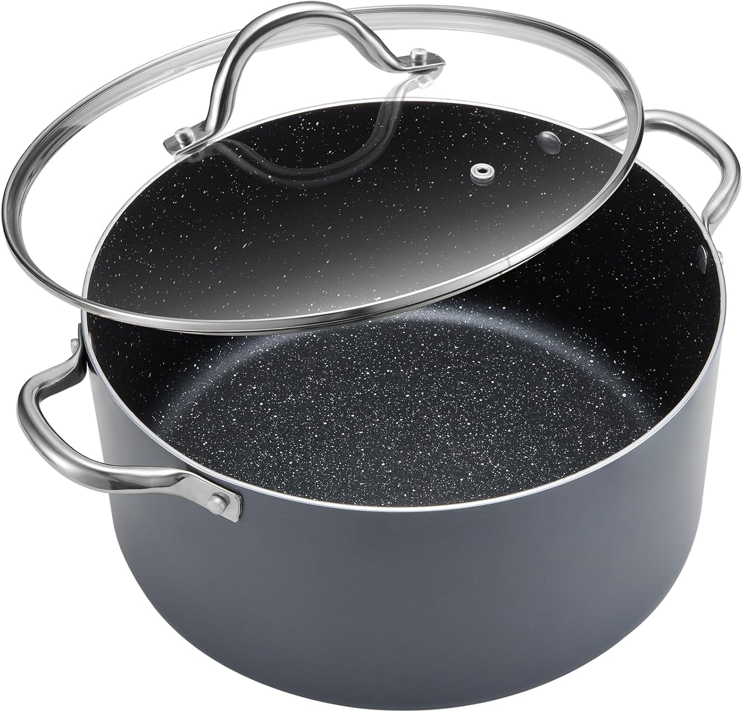 BEZIA 10 Quart Cooking Pot, Large Non Stick Induction Stock Pot with Lid, All Stove Compatible, 10 QT Aluminum Soup\/Stew Pot For Large-batch Cooking, Grey