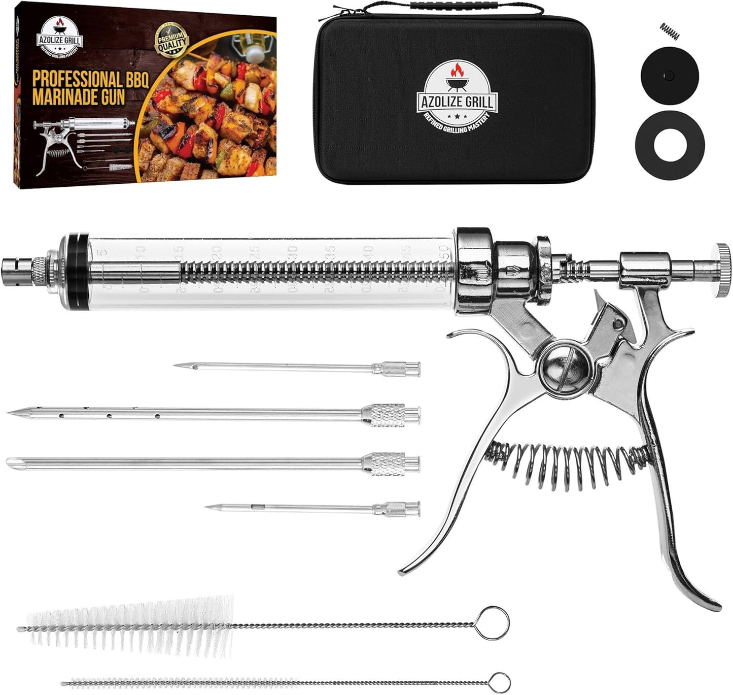 Meat Injector Gun Kit for Smoking & Grilling - Stainless Steel BBQ Meat Turkey Injector with Case, Instruction Book - Professional Brisket Flavor Injector Syringe - Marinade Meat Injector