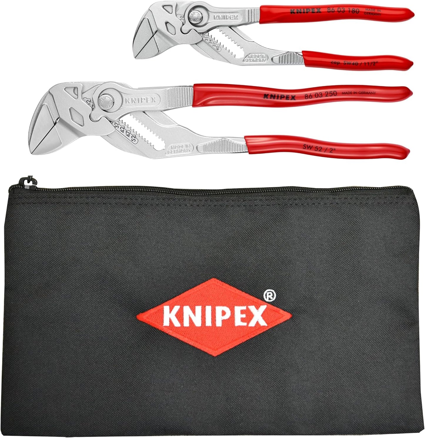 KNIPEX 2 Pc Pliers Wrench Set w\/ Keeper Pouch, Red