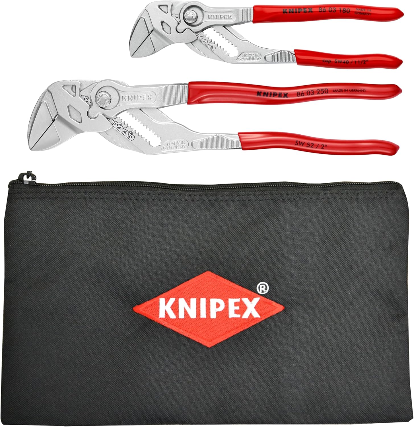 KNIPEX 2 Pc Pliers Wrench Set w\/ Keeper Pouch, Red