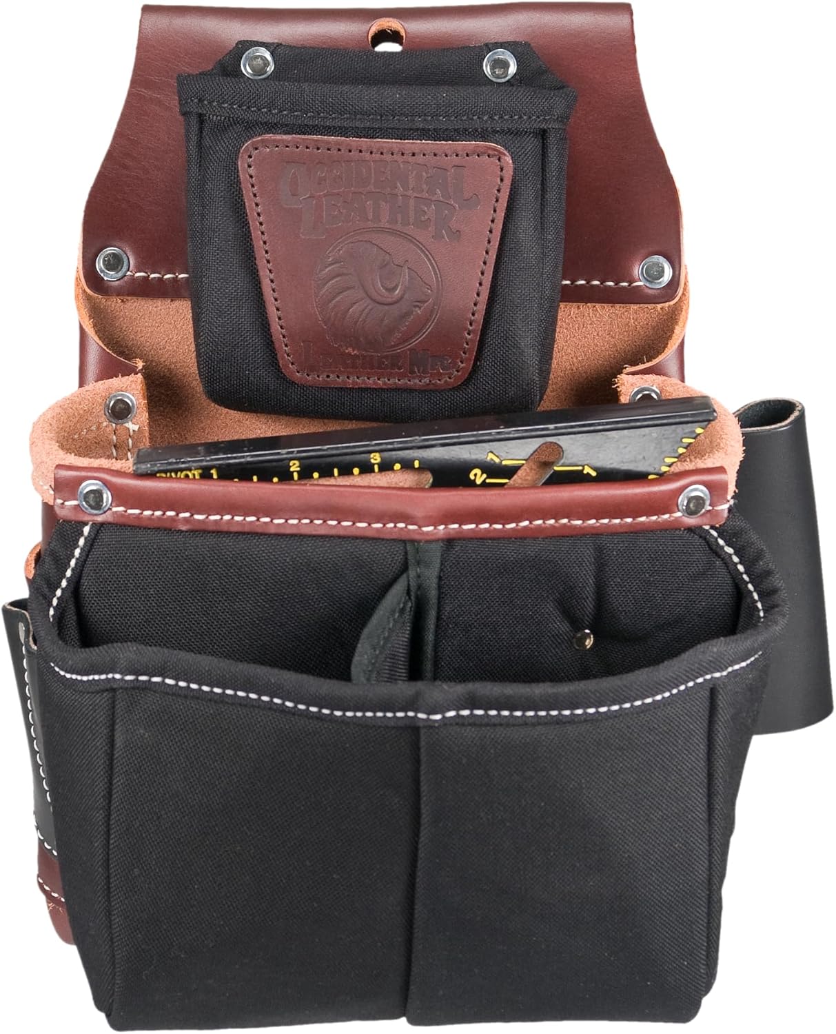 Occidental Leather Belt Worn Fastener Bag with Divided Nylon Pouch - 6 Pockets & Tool Holders - Made in USA