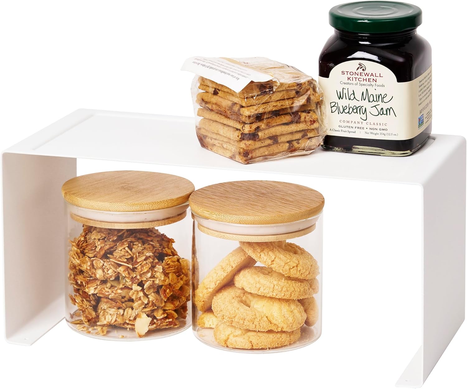 Yamazaki Home Tower Stackable Alloy Steel Kitchen Rack \u2013 Storage Organizer Counter Shelf White Small