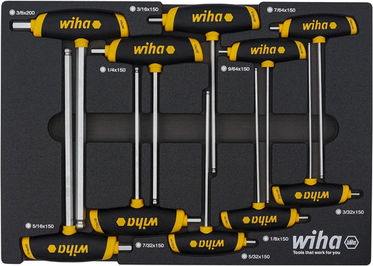 Wiha 54081 10 Piece SoftGrip Dual Drive Hex SAE T-Handle Tray Set
