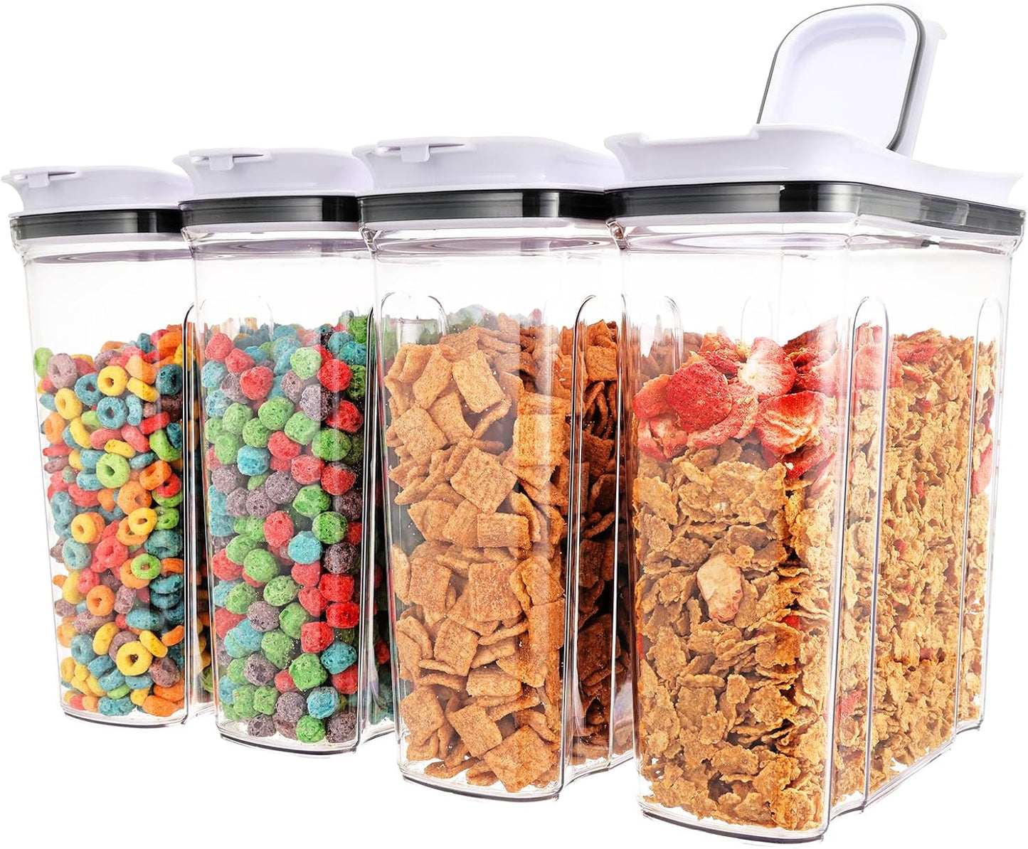 FreshKeeper Cereal Containers Storage Set, Airtight Food Storage Container with Lid 4L\/135.2oz,4PCS BPA-FREE Plastic Pantry Organization Canisters for Rice Cereal Flour Sugar Dry Food in Kitchen