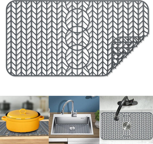 JIUBAR Sink protectors for kitchen sink 12"13"16"18"19"24"26"28"29"silicone sink mat| Silicone Kitchen Sink Mat Grid for Bottom of Farmhouse Stainless Steel(29.5"X15"Gray)