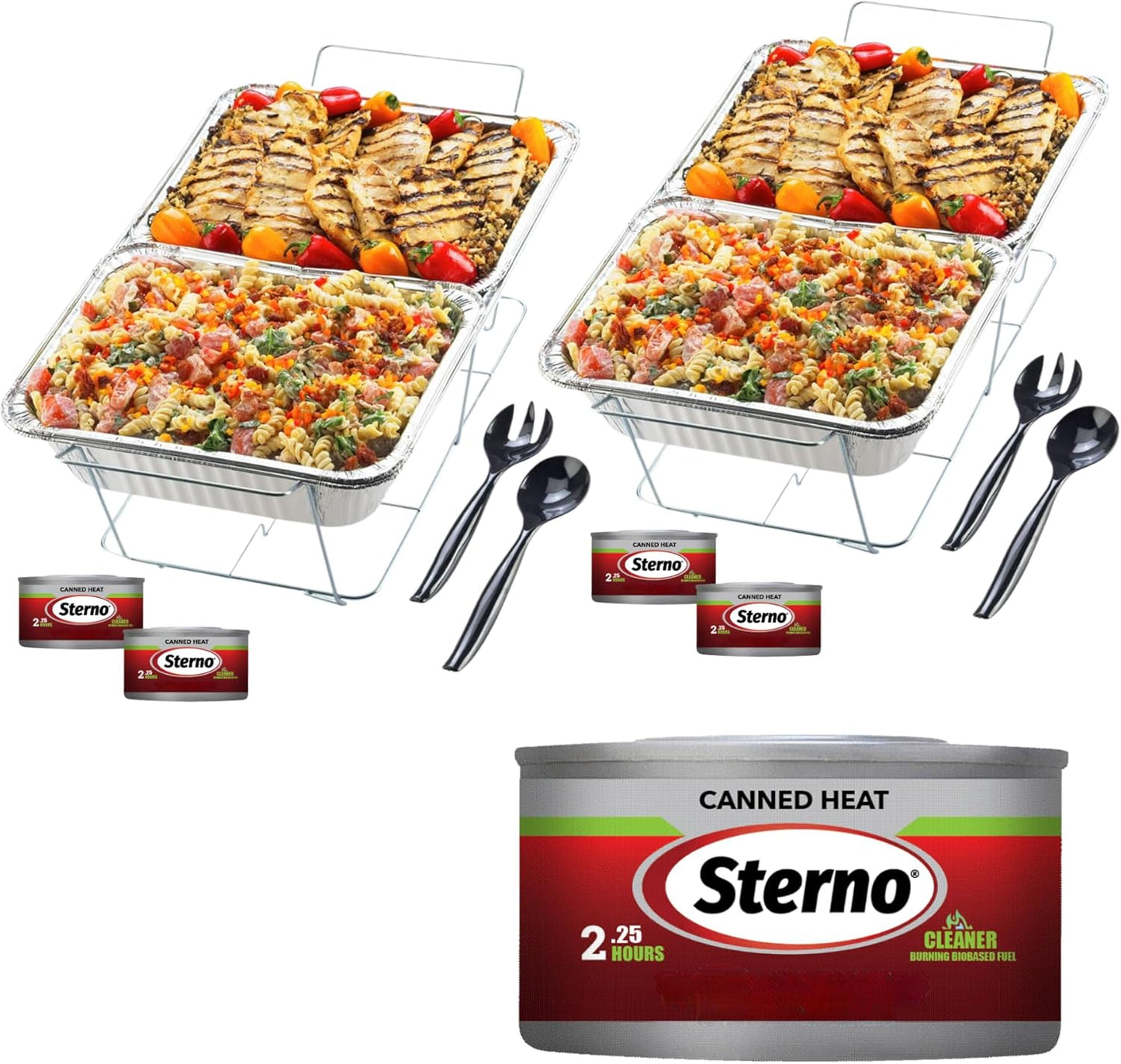 Sterno Buffet Kit Disposable Chafing Dish Buffet Set - Chafing Dishes for Buffet with Canned Heat - Catering Food Warmers & Food Warming Trays for Buffet Party - 18-Piece Chafing Dish Set