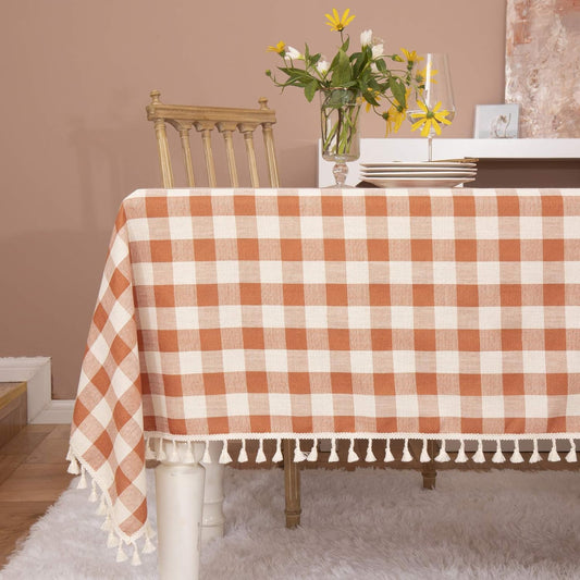 Midsummer Breeze Rustic Gingham Tablecloth, Cotton Buffalo Plaid Table Cloth for Fall Thanksgiving Christmas Kitchen Restaurant Holiday Outdoor Picnic Decoration（Rectangle\/Oblong, 55x102,Orange