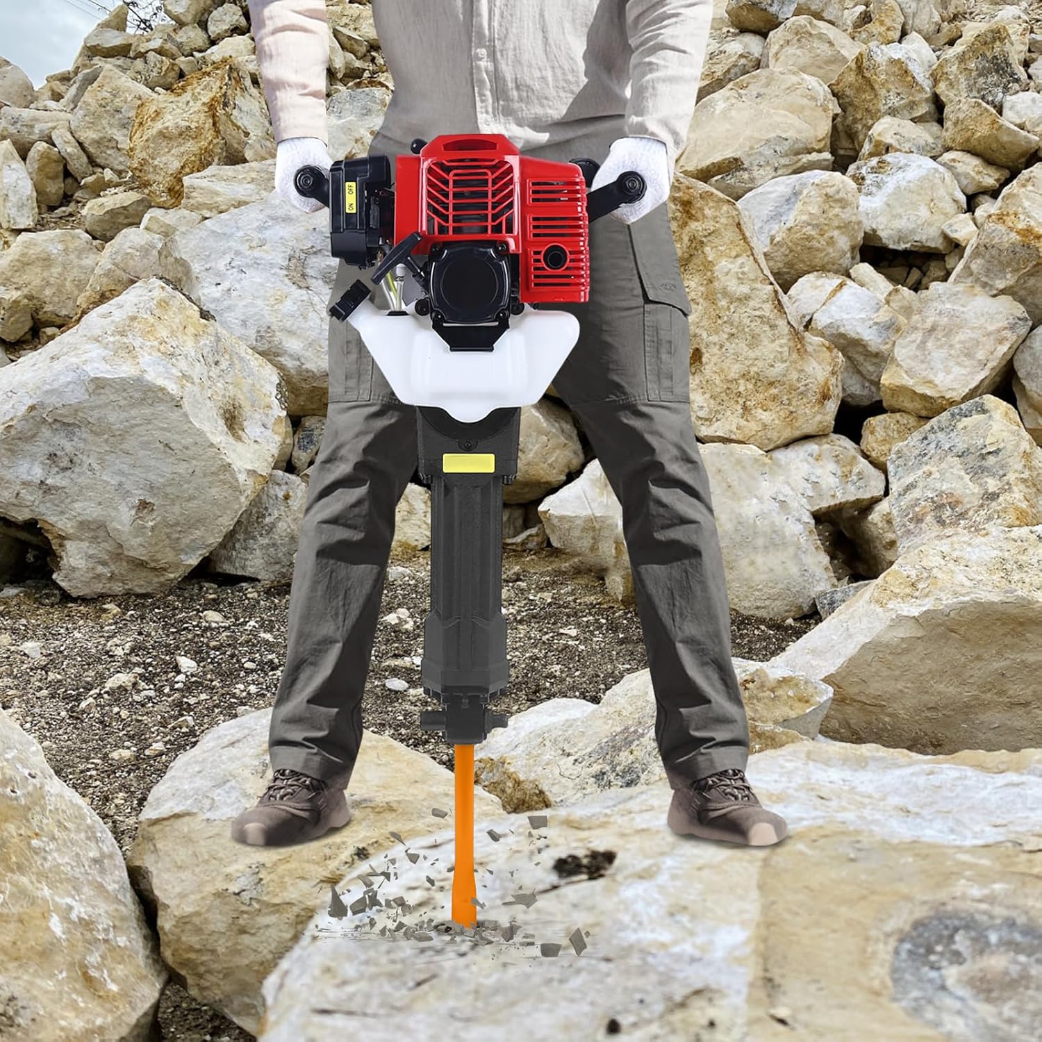 52CC Demolition Jack Hammer, 1900W Gas Powered Concrete Breaker, 70dB Low Noise Rock Drill Chisel Tool, 0.34Gal Tank Heavy Duty Power Pick for Ground Slotting Wall Drilling Concrete Breaking