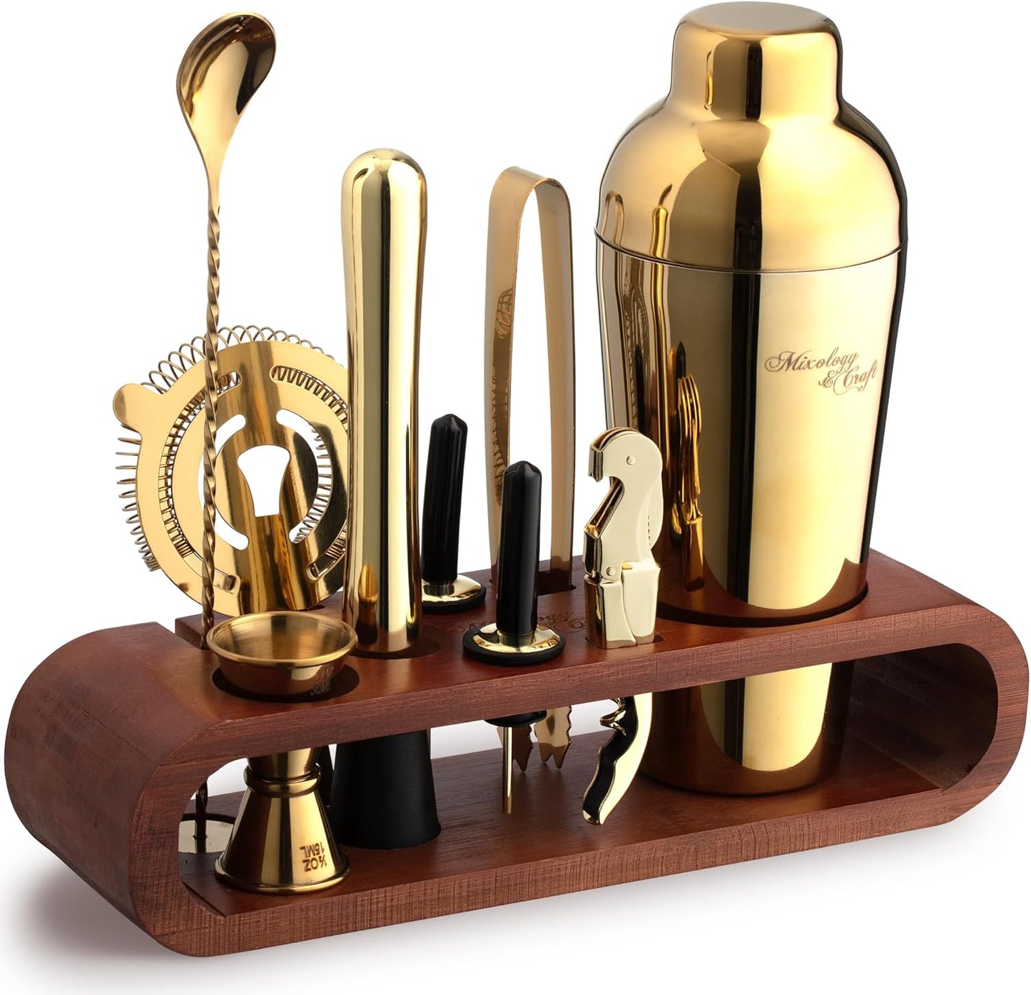 Mixology & Craft Bartender Kit:10-Piece Bar Tool Set with Dark Bamboo Stand | Perfect Home Bartending Kit and Martini Cocktail Shaker Set, Perfect Drink Mixing Experience | Fun Housewarming Gift(Gold)