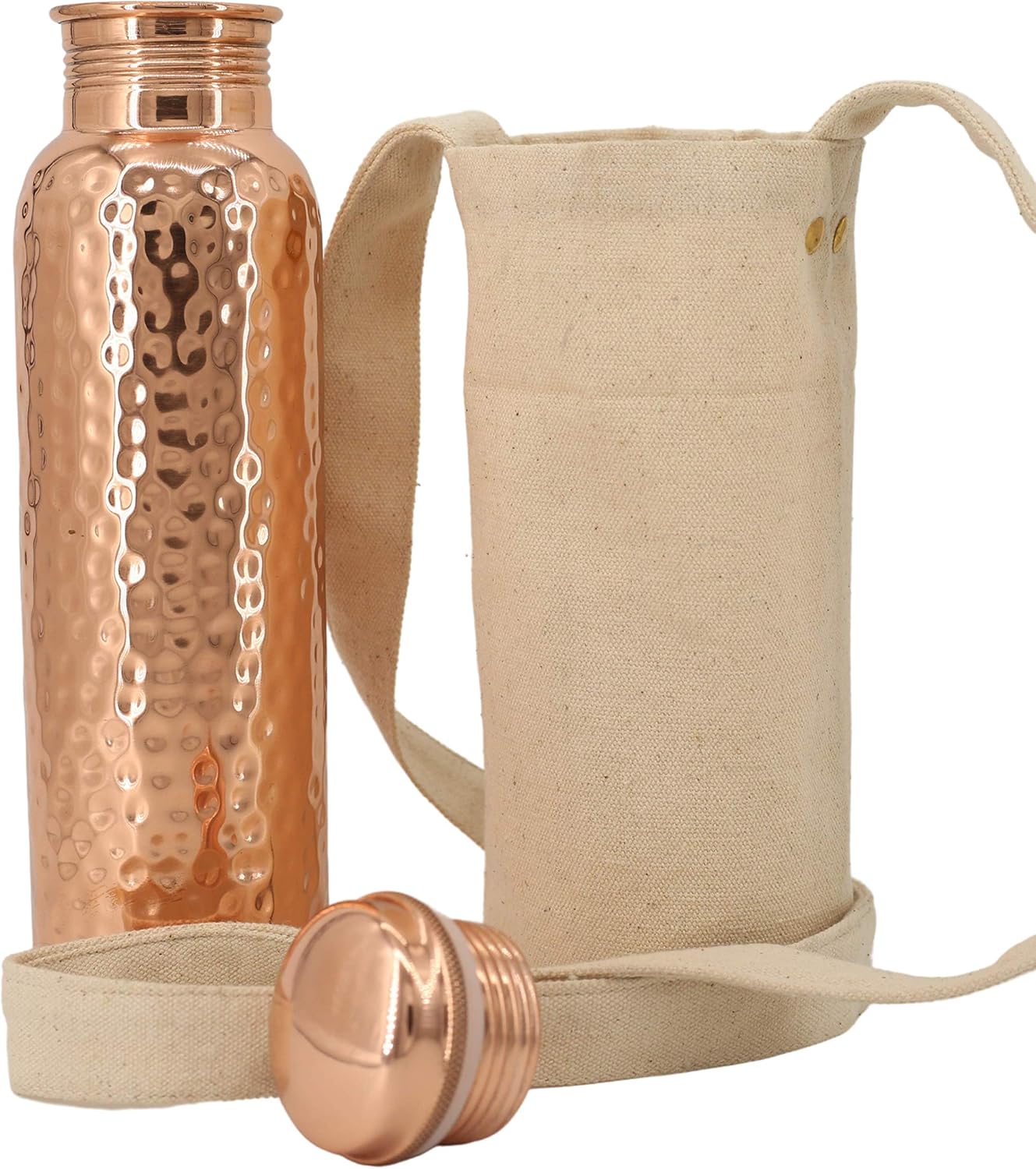 Copper Water Bottle (34oz/1000ml) w/a Carrying Canvas Bag | 100% Pure Copper Bottle for Drinking Water | Lab-Tested, Heavy Duty & Leak-Proof | Authentic Ayurvedic Copper Water Bottle