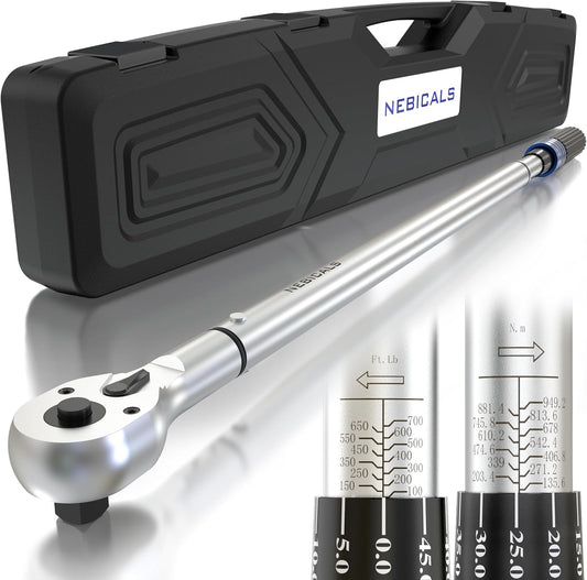 NEBICALS 3\/4'' Inch Drive Torque Wrench 100-700 Ft Lb \/ 135-949NM \/High hardness & strength\/Long lifetime\/Less effort for Off-road equipment\/Truck\/Motor homes\/Drilling platform\/Excavator