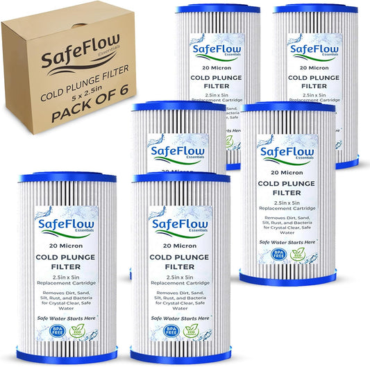 SafeFlow Essentials 5" x 2.5" Cold Plunge Filter 20 Micron \u2013 Fits The Pod Ice Cold Plunge Water Chiller, Cold Plunge Filters, and Under Kitchen Sink Systems (6)