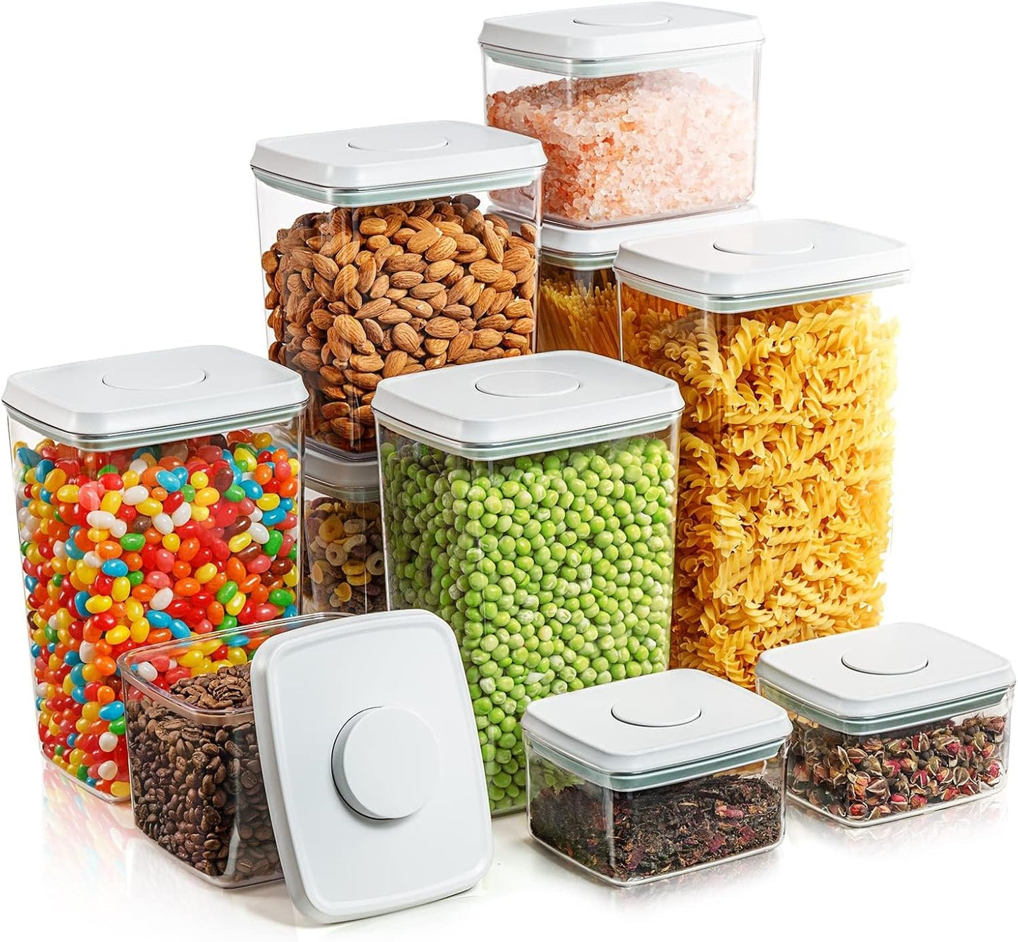 Tourdeus Airtight Pop Food Containers 10-Piece Set BPA-Free Stackable Air Tight Pantry Storage Containers Ideal for Storage Cereal Snack Flour Sugar Spaghetti