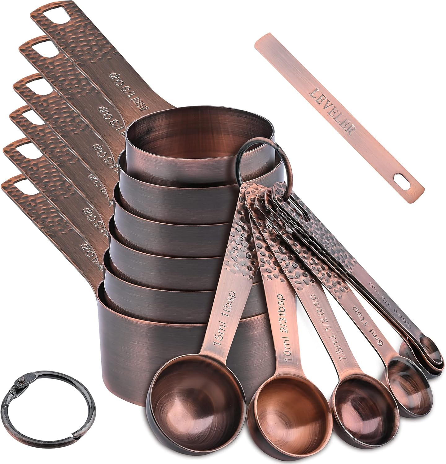 Smithcraft Measuring Cups and Spoons Set 14, Copper Measuring Cups and Spoons Set for Dry & Liquid, Metric & US Stainless Steel 6 Measure Cups and 7 Spoons Set w\/Leveler for Kitchen & Baking