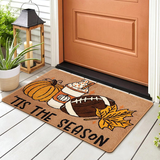 HunnmingRe Fall Football Welcome Mat Pumpkin Front Door Mat 48 x 30 Inch Autumn Outdoor Rug Season Football Rug with Non Slip Backing for Bathroom Decor Kitchen Entrance