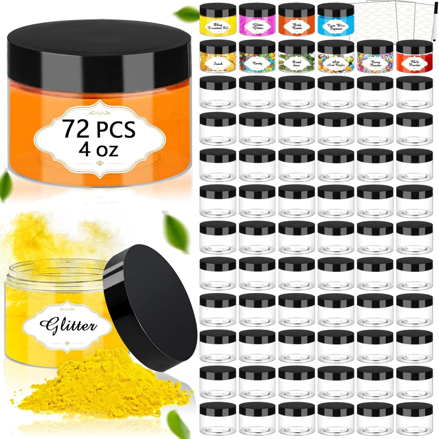 PeacePeo Plastic Jars with Lids, 4 OZ Slime Containers 72 Pcs Empty Clear Plastic Jars Refillable Plastic Cosmetic Containers with Screw On Lids for Kitchen Use Lotions & Beauty Products