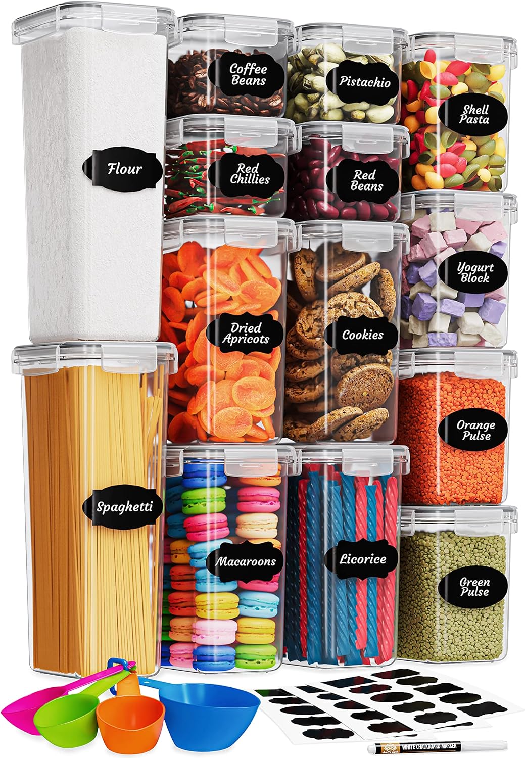 Chef's Path Kitchen Storage Box \u2013 Set of 14 Airtight Food Containers \u2013 Kitchen and Pantry Organisation \u2013 BPA-Free Plastic Food Storage Box \u2013 Labels, Marker and Spoons