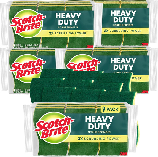 Scotch-Brite Heavy Duty Scrub Sponge, 45 Kitchen Sponges Designed for Tough Messes in The Kitchen That Last 3X Longer*, Best for Cast Iron Skillets and Outdoor Grills, Flexible, Durable, and Strong