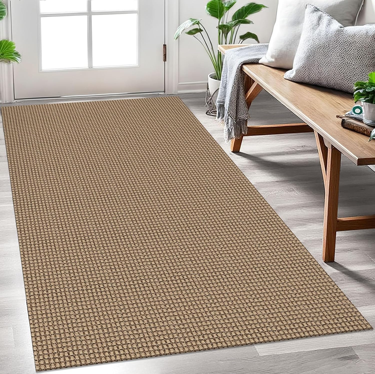 EARTHALL Woven Area Rug 3x5 Ft Washable Rugs for Entryway Braided Non Slip Rubber Backed Throw Rugs Door Mat Indoor Outdoor Entrance Cotton Carpet for Kitchen Foyer Front Door, Orange\/Tan\/Brown