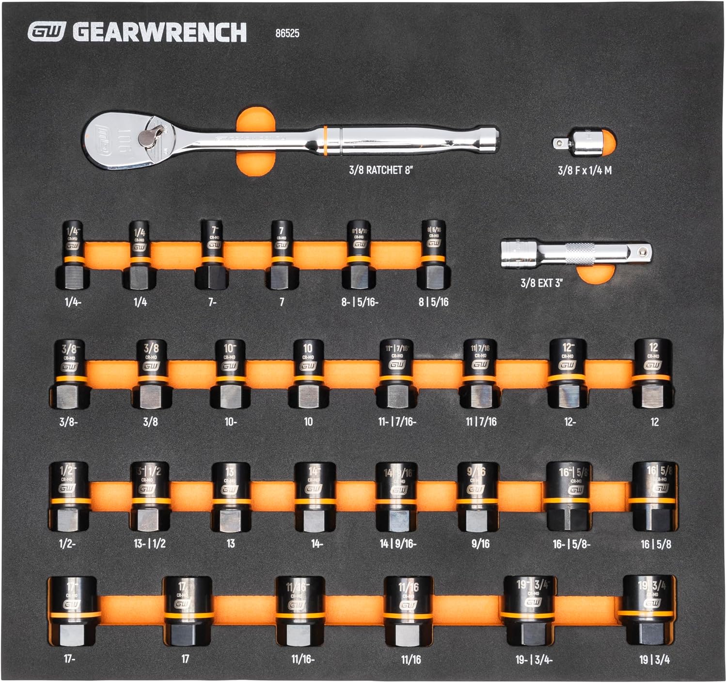 GEARWRENCH 31 Piece Bolt Biter Ratchet Socket Set MM/SAE with EVA Foam Tray - 86525, Black