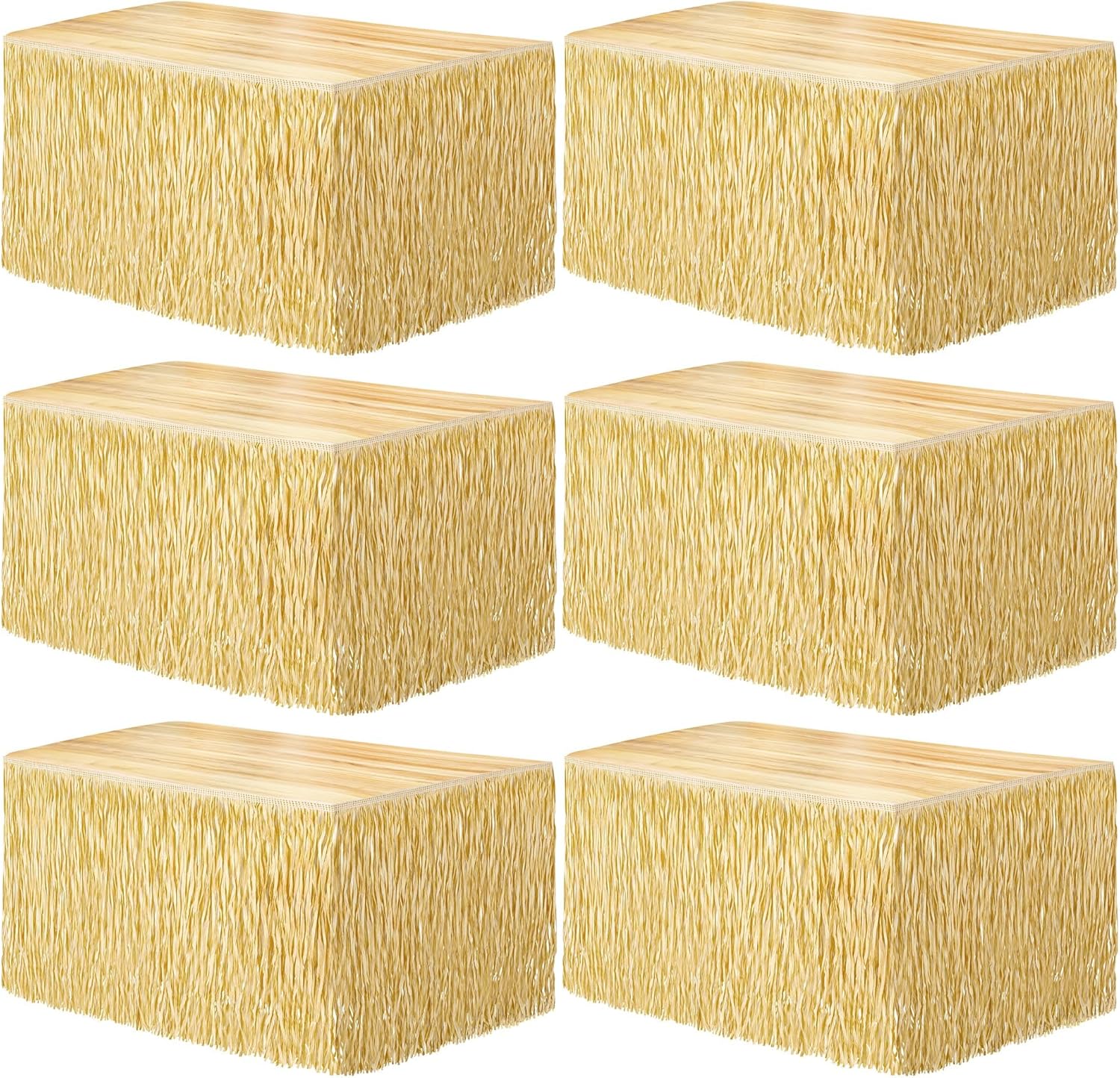 Fovths 6 Packs Luau Grass Table Skirt Fringe Straw Grass Skirt 108 x 30 Inch Hibiscus Hawaiian Table Skirts Rectangle Tropical Luau Party Decorations for Hawaiian Luau Decorations