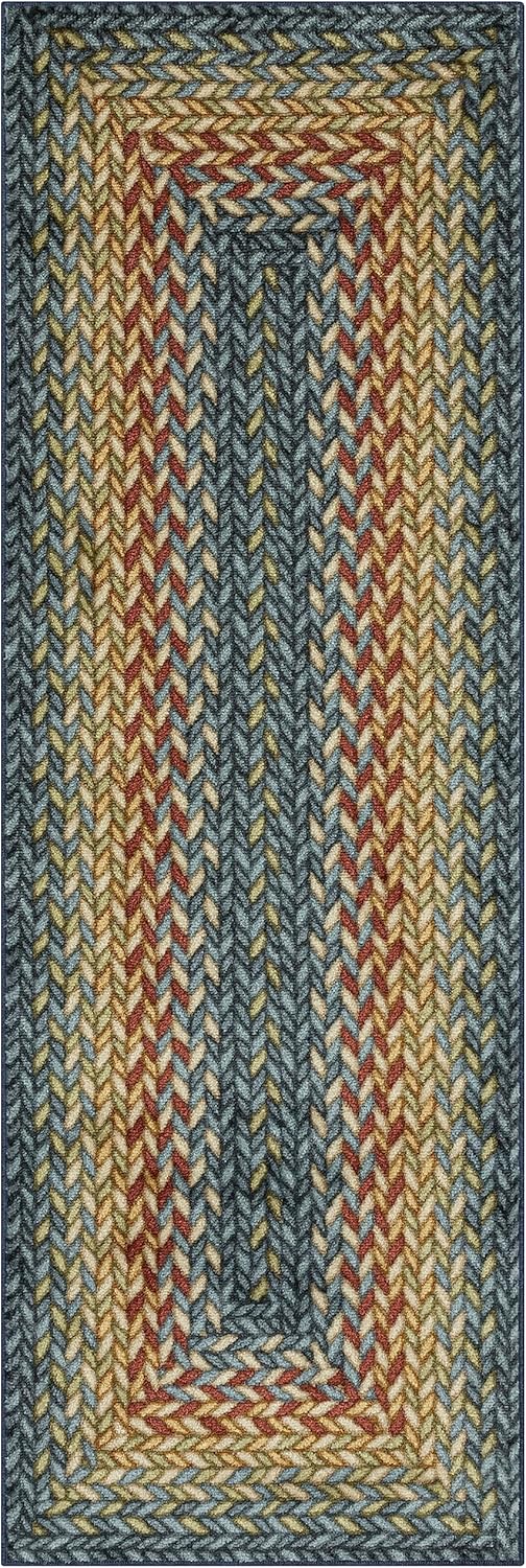 Maples Rugs Marion Bohemian Braid Design Print Runner Rug \u2013 Made in USA \u2013 Washable,Non Slip Indoor Carpet for Hallway,Kitchen, and Laundry Room, 2' x 6',Multi-Color