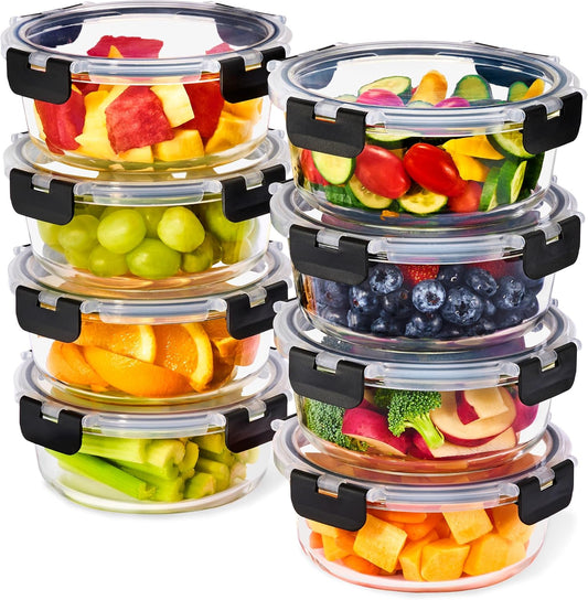 Sorbus 16pc Glass Meal Prep Containers Set \u2013 8 Round 32oz Containers with Airtight Lids \u2013 Freezer, Dishwasher, Oven Safe \u2013 Reusable Food Storage Bowls, 4 Cup Capacity for Meal Prep and Storage