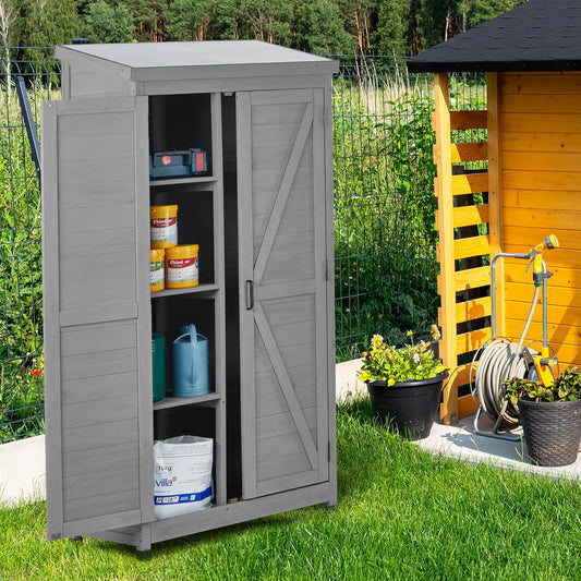 GM Ultra 68 Inches Outdoor Storage Cabinet and Metal Top,Garden Shed,Outdoor Wood Tall Shed for Yard Patio，Outdoor Wooden with Top Vertical Tool Backyard Garden Patio Lawn (Gray)