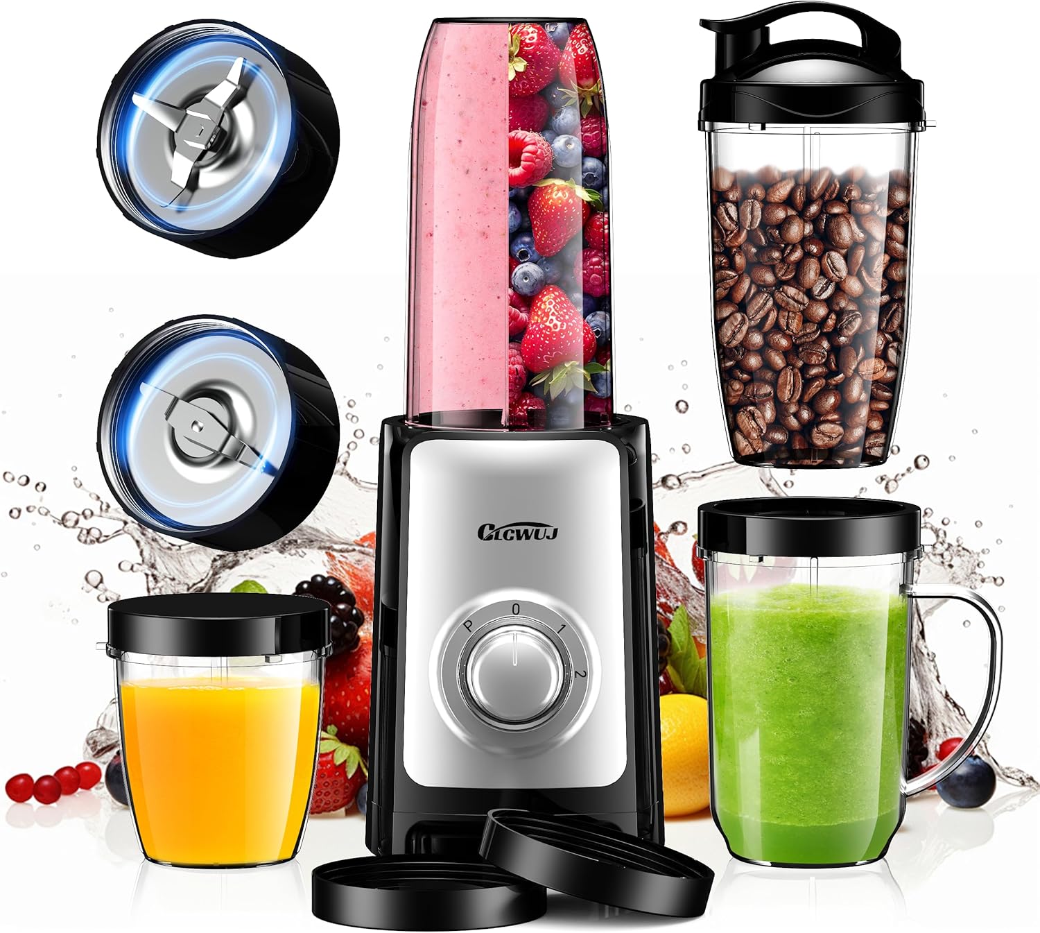 Smoothie Blender, Personal Blender for Shakes and Smoothies,12Pcs Coffee Grinder and Countertop Blenders Combo for Kitchen, Portable Smoothie Blenders with 10oz\/17oz x2\/23oz Cups (BLACK) (black2)