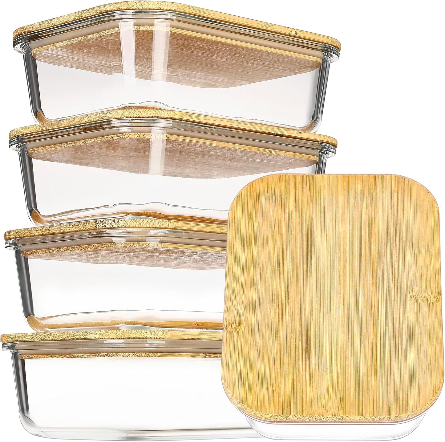 Vtopmart 5 Pack 35oz Glass Containers with Bamboo Lids, Meal Prep Food Storage Containers, BPA Free, Microwave & Dishwasher Safe