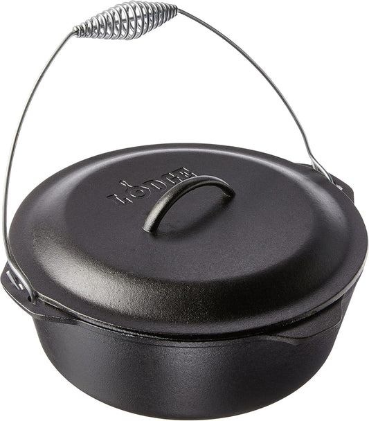 Lodge 9 Quart Pre-Seasoned Cast Iron Dutch Oven with Lid - Wire Bail Handle for Easy Transfer from Cooking Surface to Table - Use in the Oven, on the Stove, on the Grill or over the Campfire - Black
