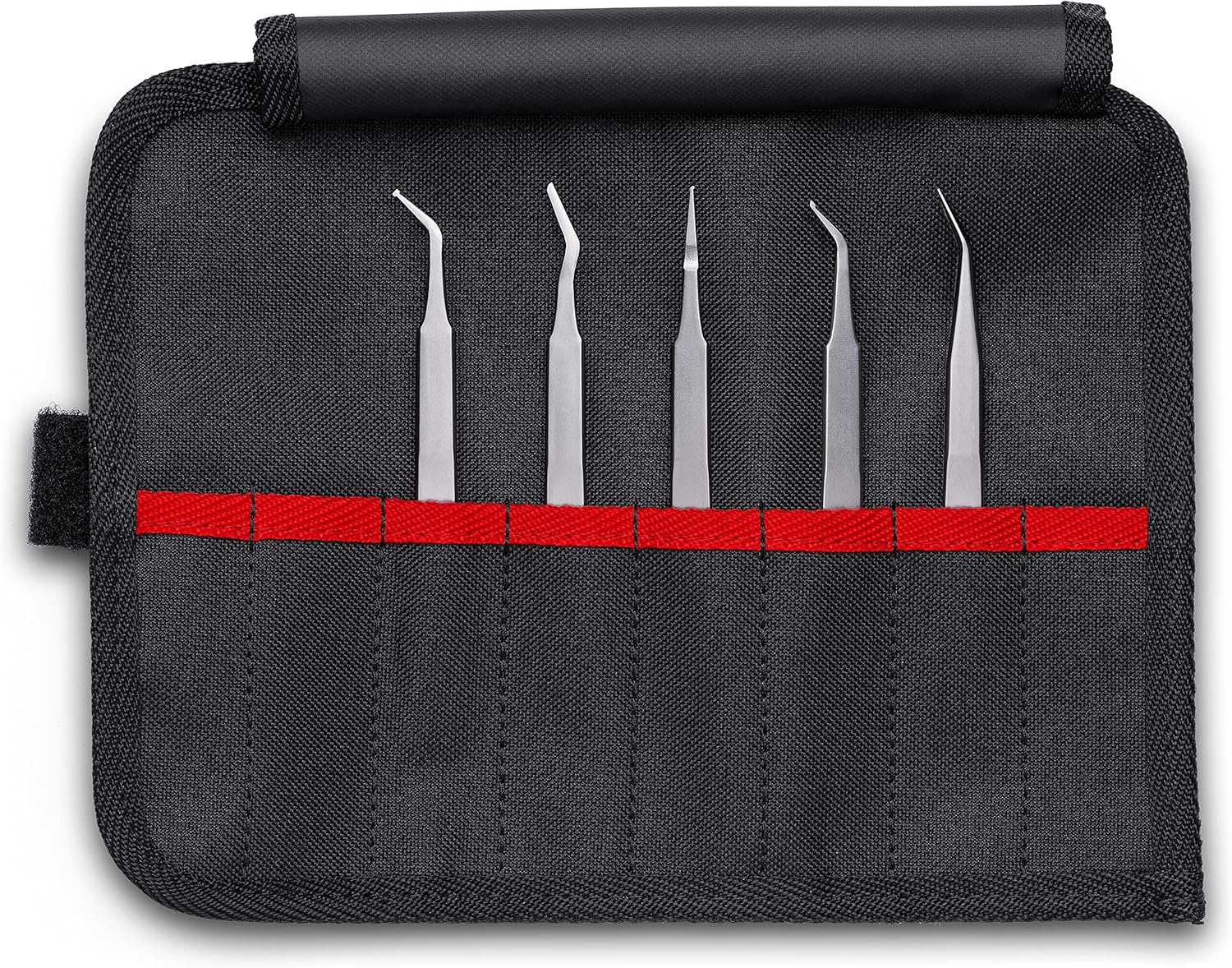KNIPEX Tools 92 00 03 5 Pc Stainless Steel Tweezers Set in Tool Roll-SMD, Silver
