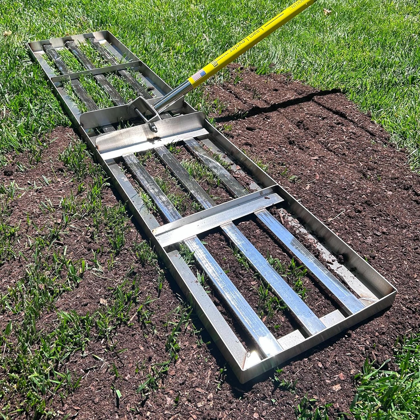 Rocklin™ Lawn Leveling Rake | Levelawn Tool | Level Soil or Dirt Ground Surfaces Easily | 48\u201D x 10\u201D Ground Plate | 78\u201D Extra Long Handle | Stainless Steel