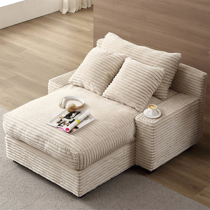 Aukfa 55 Inch Chaise Lounge Indoor Oversized Corduroy Sofa Chair Bed w/ 3 Pillows for Living Room Bedroom, Black