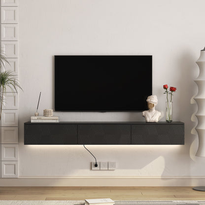 Aukfa Floating TV Stand Wall Mounted for TVs up to 75" with LED Light APP Control & Power Outlet,Black