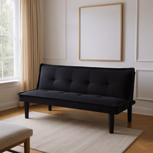 BSHTI 63.8 inch Armless Tufted Convertible Sleeper Futon Sofa Faux Suede Fabric Sofa Sleeper(Black)